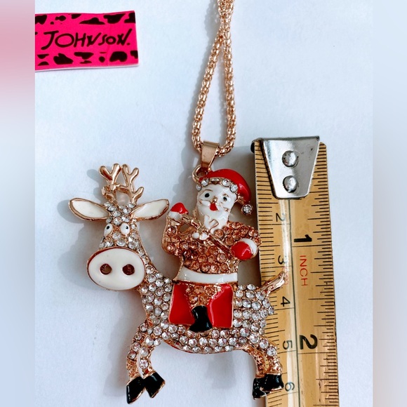 Santa Clause on Reindeer Pendant Necklace - Picture 2 of 4